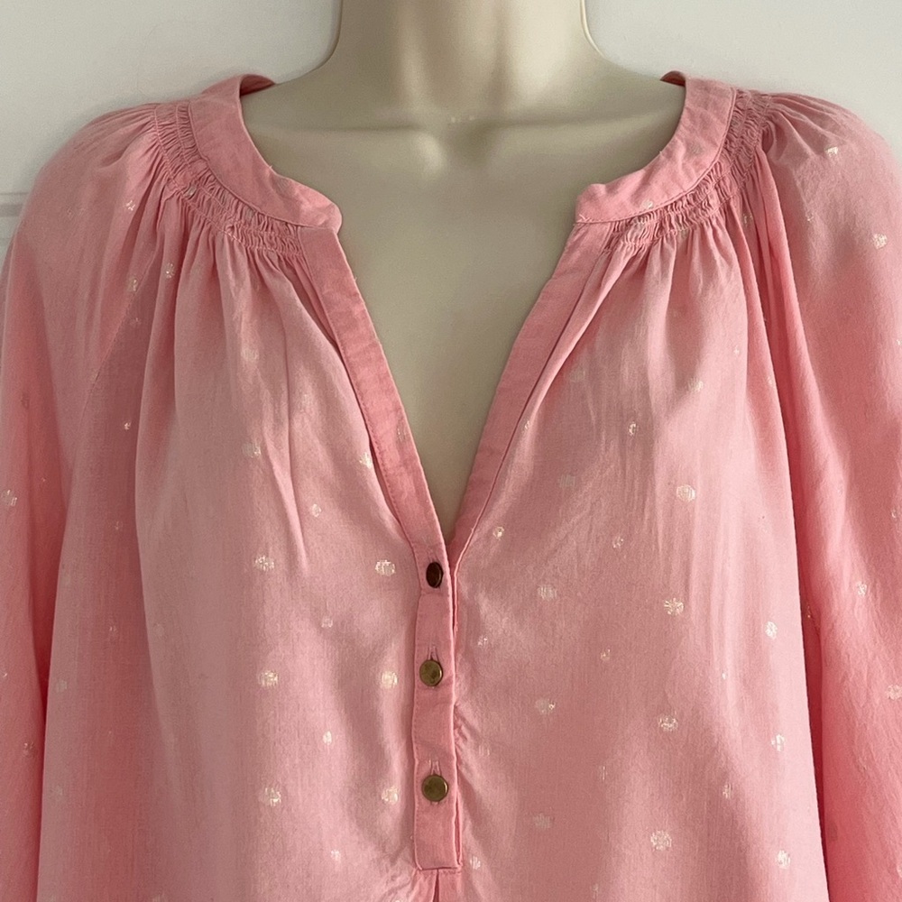 Crown & Ivy 100% Cotton Split V Blush Pink Silver Beads Peasant Blouse Sz XL - Picture 2 of 12